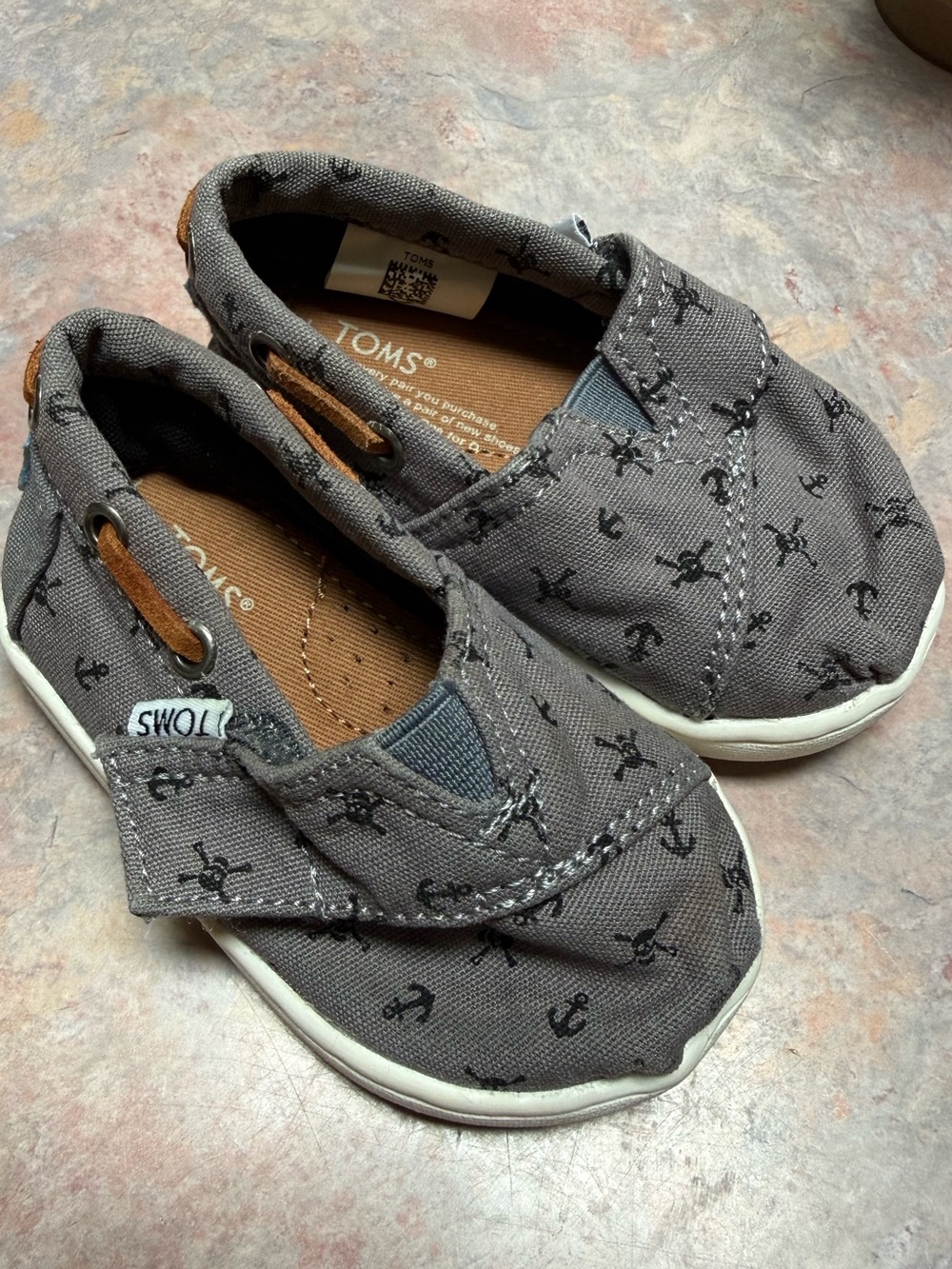 TOMS Kids Gray Anchor Canvas Slip-Ons with White Soles